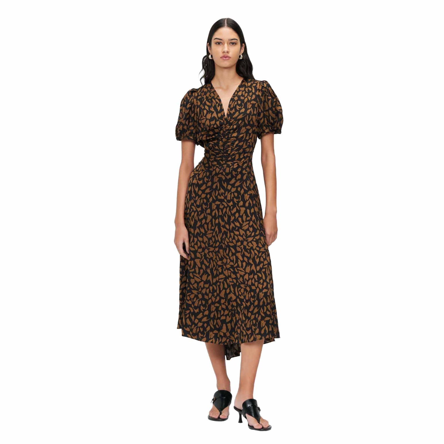 Veronika Maine Hazel Leopard Satin Gathered Dress